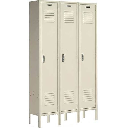 GLOBAL INDUSTRIAL Single Tier Locker, 12x18x72, 3 Door, Unassembled, Tan 652071TN